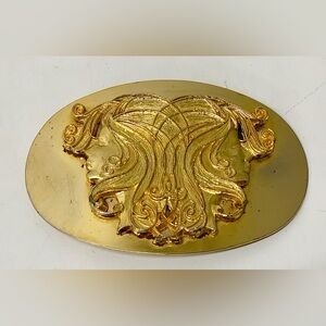 Mid Century Vintage Gold Tone Metal Southern Style Texan Belt Buckle